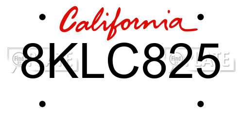 8KLC825 California License Plate
