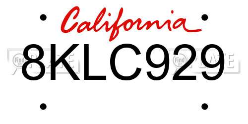 8KLC929 California License Plate