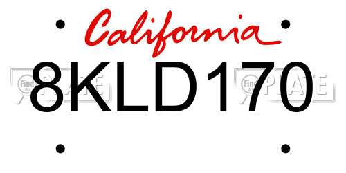 8KLD170 California License Plate
