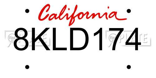 8KLD174 California License Plate