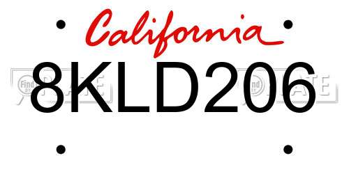 8KLD206 California License Plate