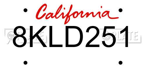 8KLD251 California License Plate
