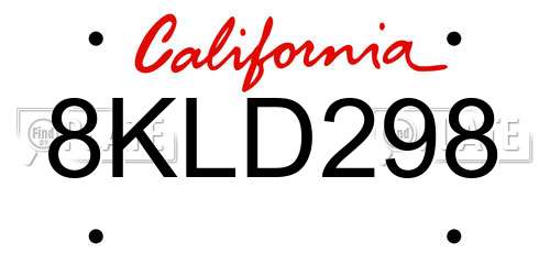 8KLD298 California License Plate