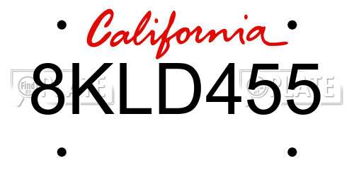 8KLD455 California License Plate