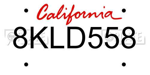 8KLD558 California License Plate