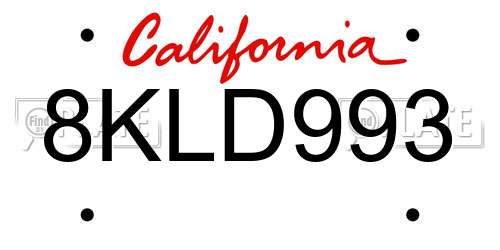 8KLD993 California License Plate