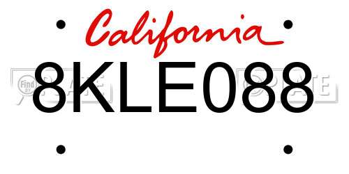 8KLE088 California License Plate