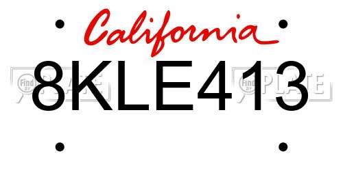 8KLE413 California License Plate