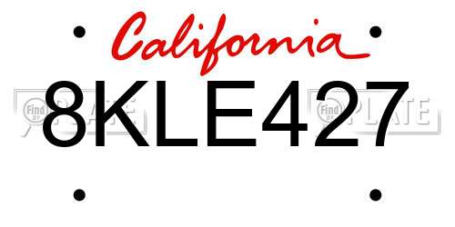 8KLE427 California License Plate