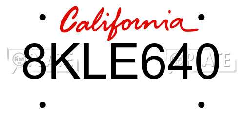 8KLE640 California License Plate