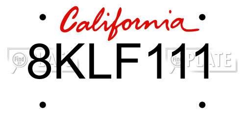 8KLF111 California License Plate