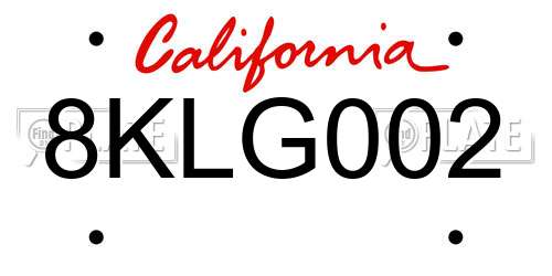 8KLG002 California License Plate
