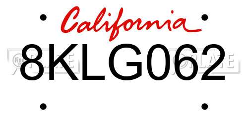 8KLG062 California License Plate
