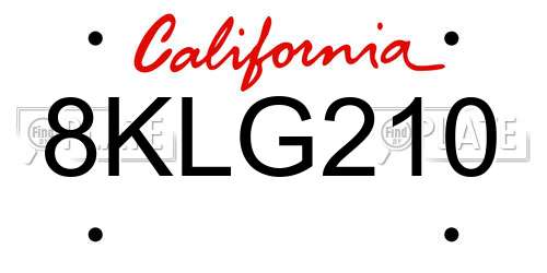 8KLG210 California License Plate