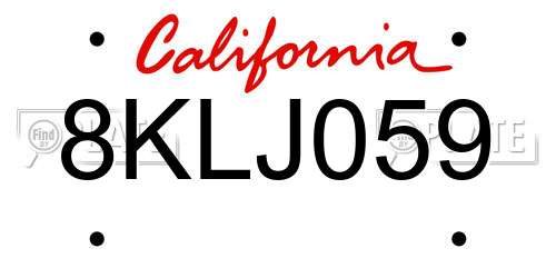 8KLJ059 California License Plate