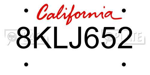 8KLJ652 California License Plate