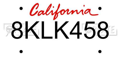 8KLK458 California License Plate