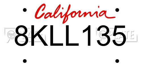 8KLL135 California License Plate
