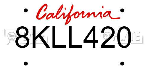 8KLL420 California License Plate