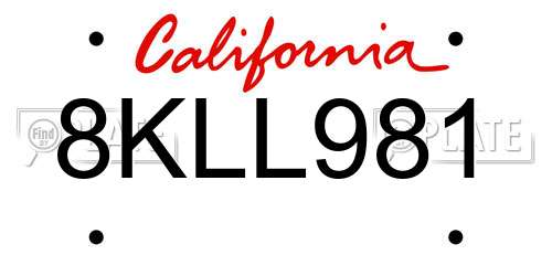 8KLL981 California License Plate