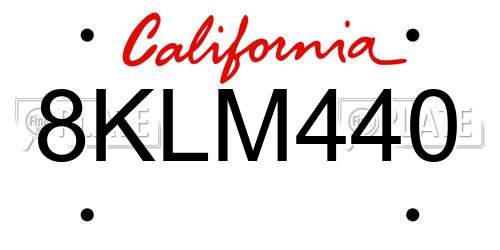 8KLM440 California License Plate