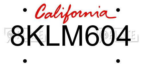 8KLM604 California License Plate