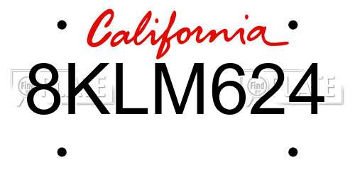 8KLM624 California License Plate