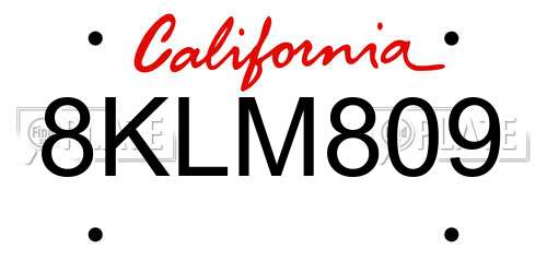 8KLM809 California License Plate