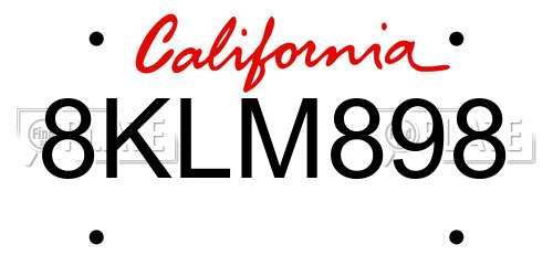 8KLM898 California License Plate