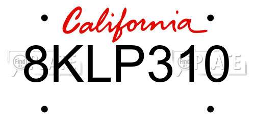 8KLP310 California License Plate