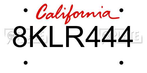 8KLR444 California License Plate