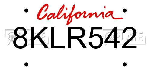 8KLR542 California License Plate