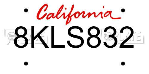 8KLS832 California License Plate