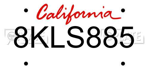 8KLS885 California License Plate