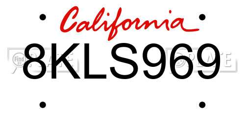 8KLS969 California License Plate