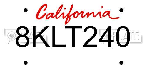 8KLT240 California License Plate