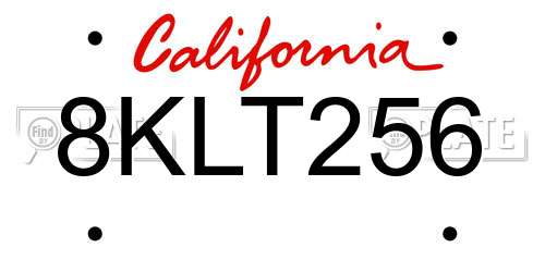 8KLT256 California License Plate