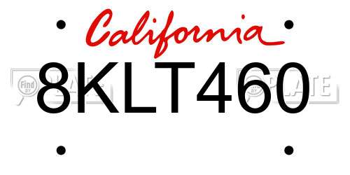 8KLT460 California License Plate