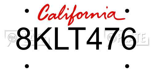 8KLT476 California License Plate