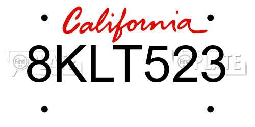 8KLT523 California License Plate