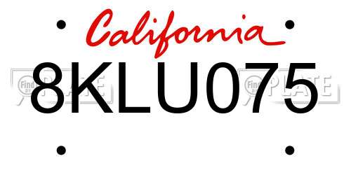 8KLU075 California License Plate