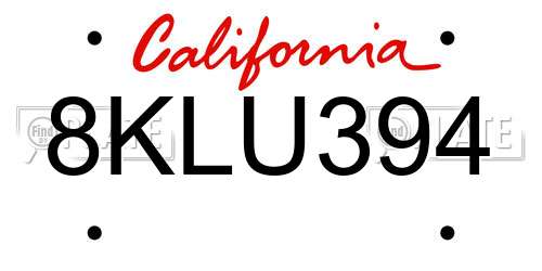 8KLU394 California License Plate