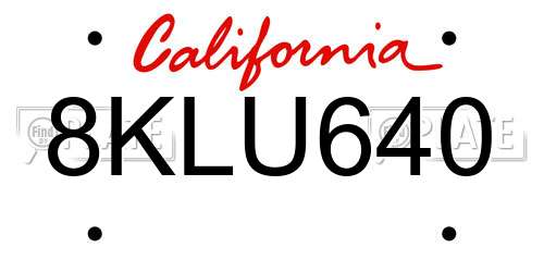8KLU640 California License Plate