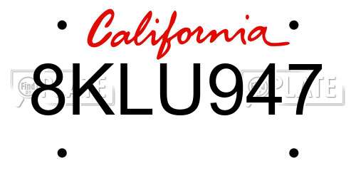 8KLU947 California License Plate