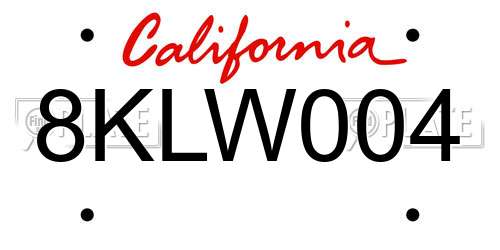 8KLW004 California License Plate