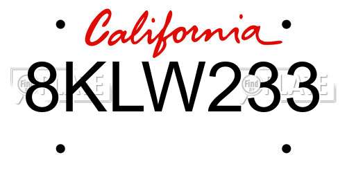 8KLW233 California License Plate
