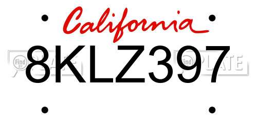 8KLZ397 California License Plate