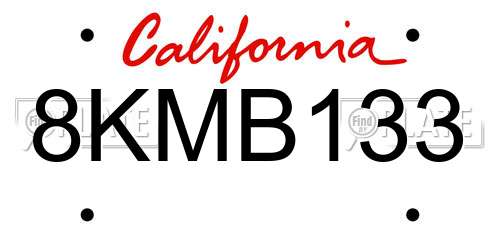 8KMB133 California License Plate