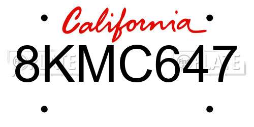 8KMC647 California License Plate