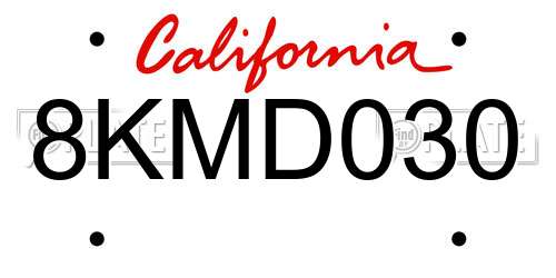 8KMD030 California License Plate